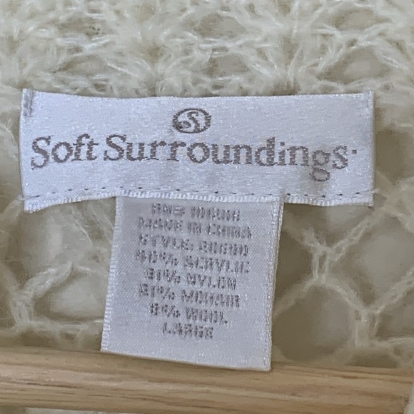 Soft Surroundings Ivory White Open Crochet Knit Scallop Button Tunic Top Sweater - Picture 7 of 17